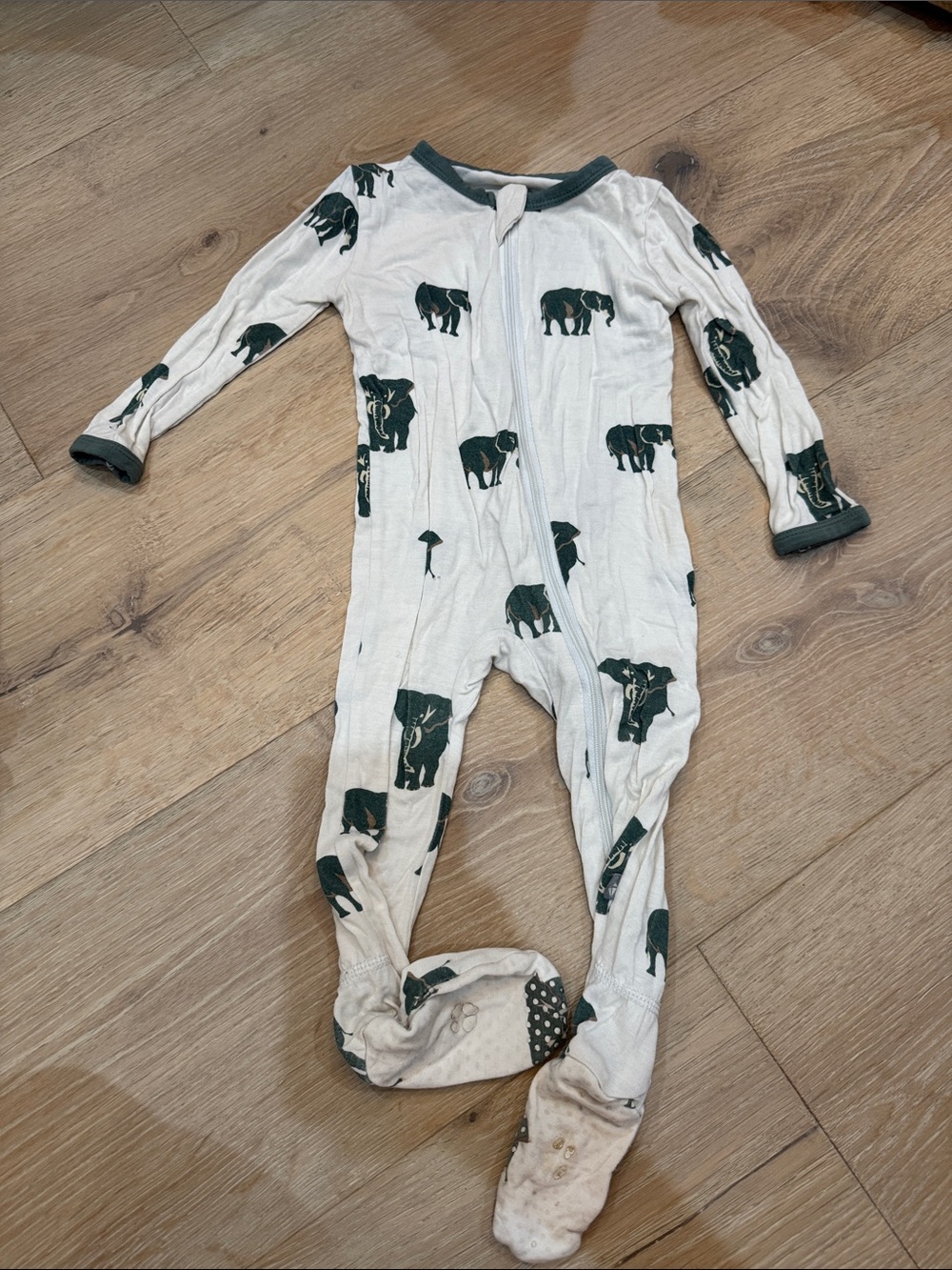 Kyte BABY White Footed One-Piece with Dark Green Elephant Print
